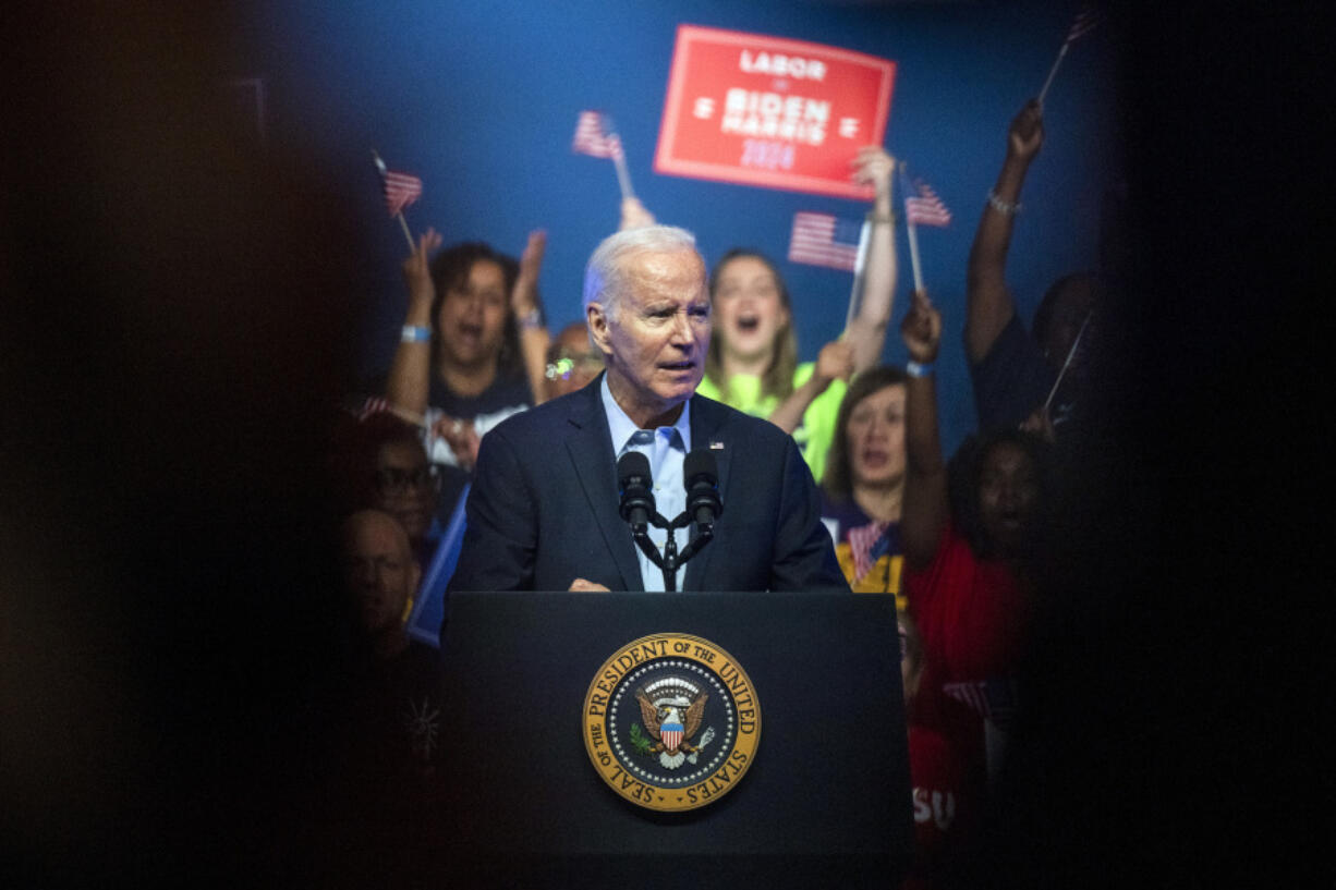 President Joe Biden speaks during a political rally at the Philadelphia Convention Center in Philadelphia, Saturday, June 17, 2023.