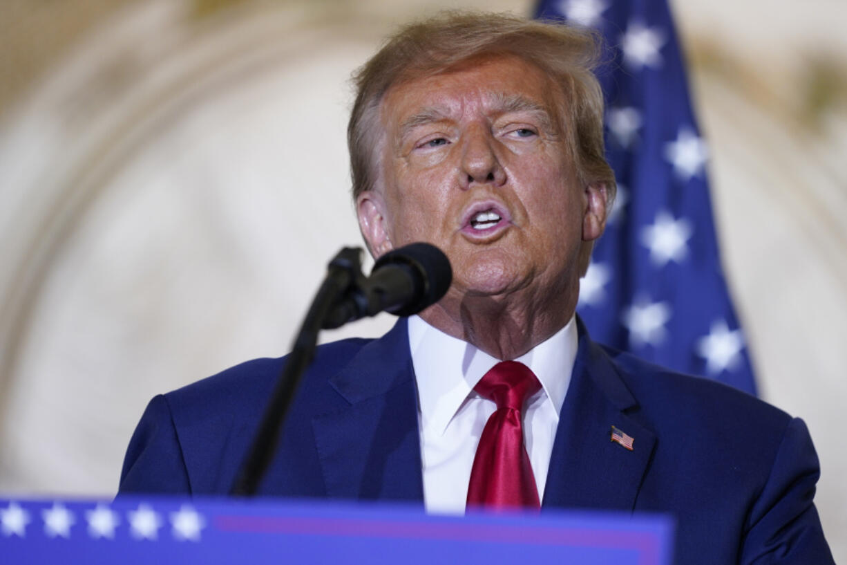 FILE - Former President Donald Trump speaks at his Mar-a-Lago estate Tuesday, April 4, 2023, in Palm Beach, Fla.  Timothy Parlatore, a key lawyer for former President Donald Trump says he's leaving the legal team, a move that comes as a special counsel investigation into the retention of classified documents shows signs of being in its final stages. Timothy Parlatore told The Associated Press that his departure had nothing to do with Trump and was not a reflection on his view of the Justice Department's investigation, which he has long called misguided and overly aggressive, or on the strength of the government's evidence.