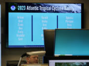 The names for the 2023 Atlantic Hurricane season are displayed at the National Hurricane Center, Wednesday, May 31, 2023, in Miami, Fla. The hurricane season starts June 1.