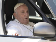 Pope Francis warrives at the Vatican, Friday, June 16, 2023, nine days after undergoing abdominal surgery. The 86-year-old pope was admitted to Gemelli hospital on June 7 for surgery to repair a hernia in his abdominal wall and remove intestinal scar tissue that had caused intestinal blockages.