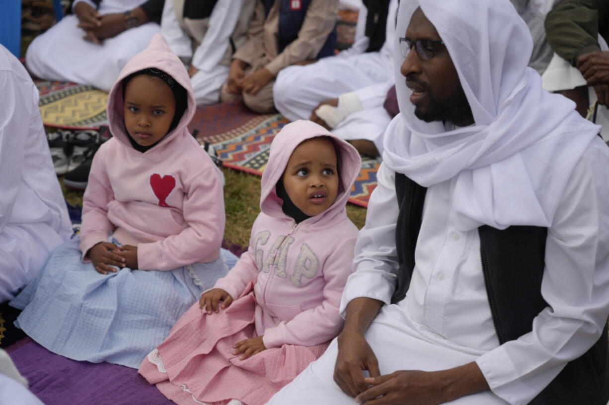 Muslims gather for prayers to celebrate Eid al-Adha, or Feast of Sacrifice, that commemorates the Prophet Ibrahim's faith, in Nairobi, Kenya, Wednesday, June 28, 2023. Eid al-Adha marks the end of hajj.