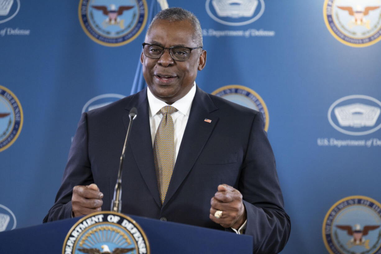 Defense Secretary Lloyd Austin holds a press briefing with Chairman of the Joint Chiefs of Staff Gen. Mark Milley at the Pentagon on Thursday, May 25, 2023, in Washington.