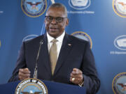 Defense Secretary Lloyd Austin holds a press briefing with Chairman of the Joint Chiefs of Staff Gen. Mark Milley at the Pentagon on Thursday, May 25, 2023, in Washington.