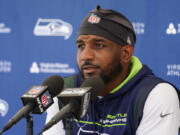 Seattle Seahawks safety Quandre Diggs answers media questions after NFL football practice, Tuesday, June 6, 2023, at the team's facilities in Renton, Wash.