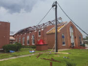 The First Missionary Baptist Church in Moss Point, Miss., sustained heavy damage from a tornado, Monday, June 19, 2023.