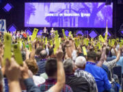 Delegates vote at the Southern Baptist Convention at the New Orleans Ernest N. Morial Convention Center in New Orleans, Tuesday, June 13, 2023.