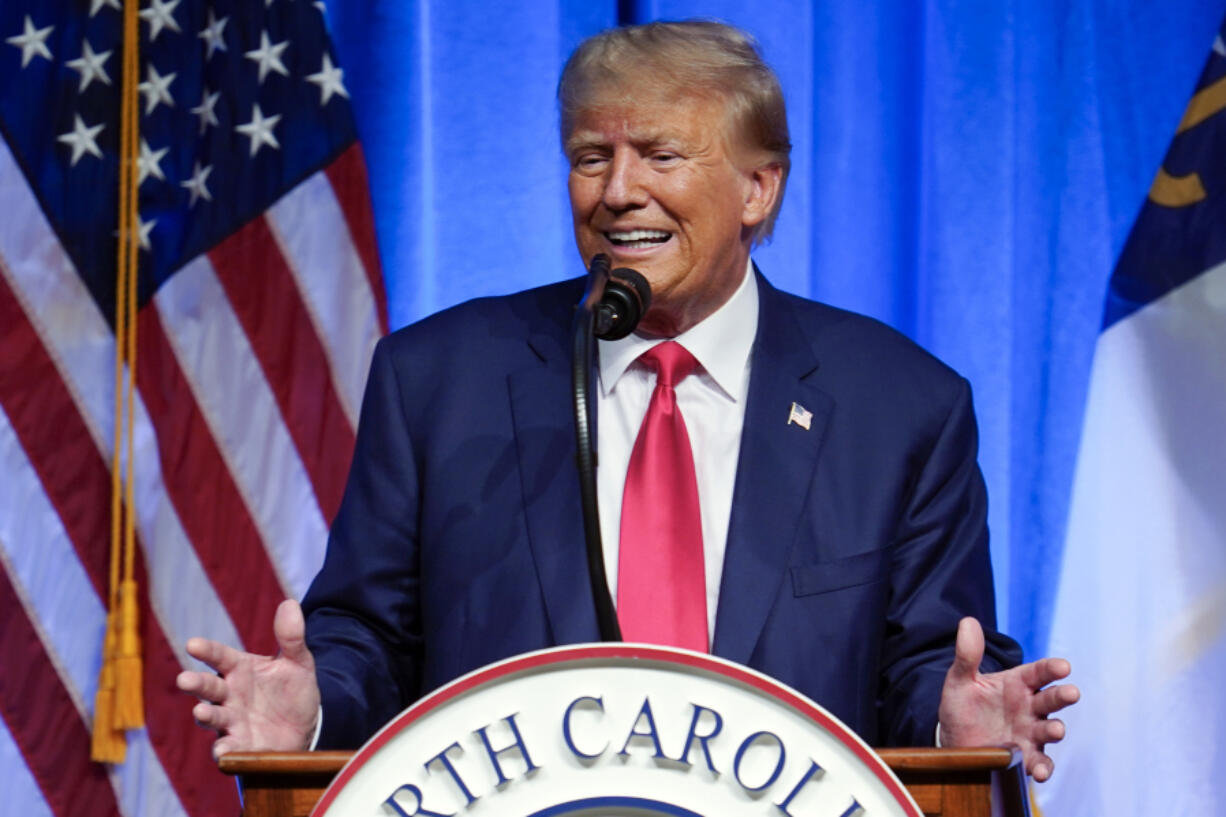 FILE - Former President Donald Trump speaks during the North Carolina Republican Party Convention in Greensboro, N.C., Saturday, June 10, 2023. As former President Donald Trump prepares for a momentous court appearance this week on charges related to the hoarding of top-secret documents, Republican allies are amplifying without evidence claims that he's the target of a political prosecution.