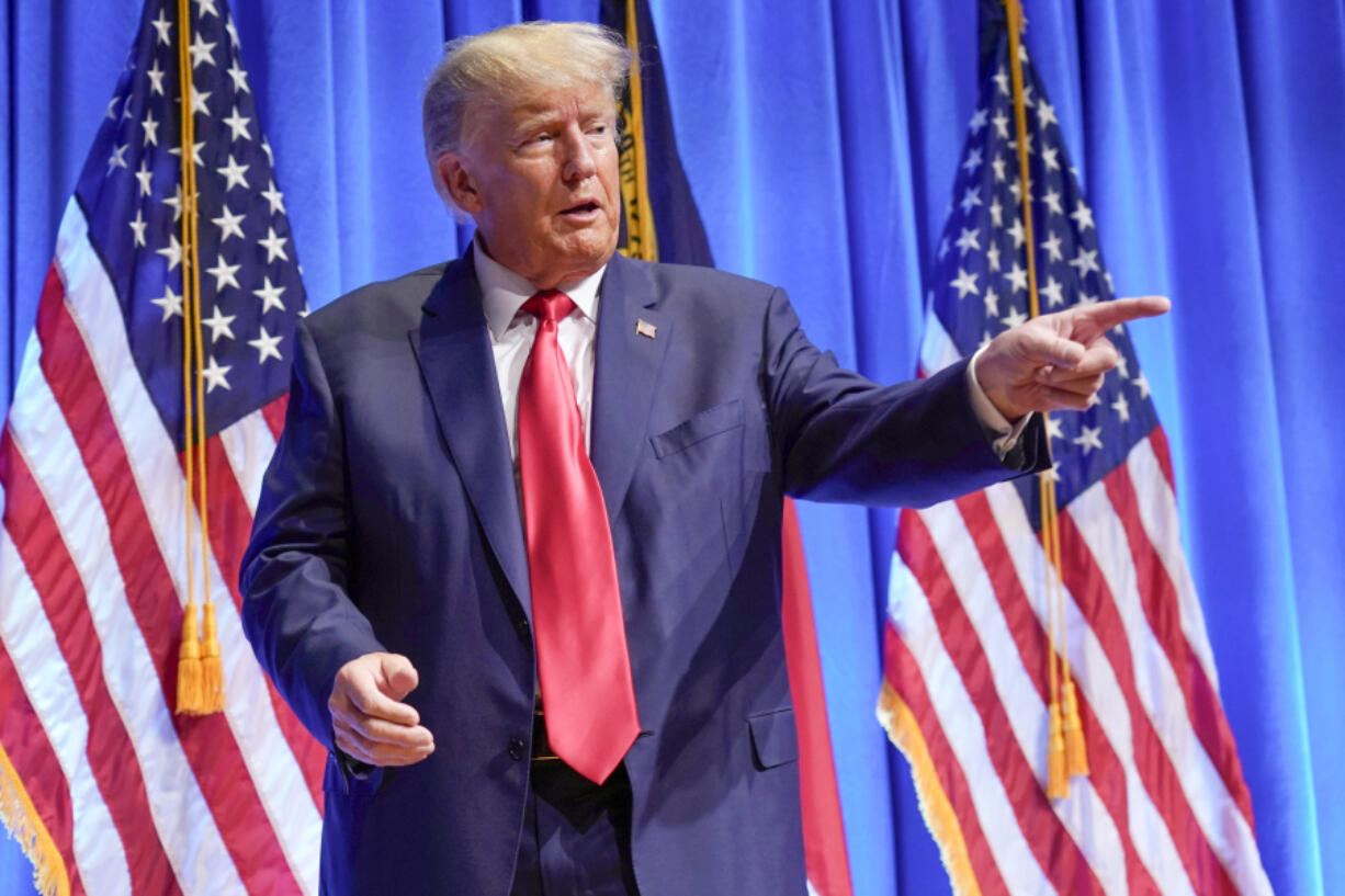 Former President Donald Trump gestures after speaking during the North Carolina Republican Party Convention in Greensboro, N.C., Saturday, June 10, 2023. Now seeking a second term even as he fights federal charges, Trump continues to shatter the norms of American politics. While the country has endured liars in the White House before, no president has ever scorned the truth as regularly as Trump, who continues to lie about his loss to Joe Biden in the 2020 election.