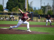 Ridgefield starting pitcher Blake Hammond gets ready to release a pitch against the Portland Pickles on Tuesday, July 4, 2023, at Ridgefield Outdoor Recreation Complex.