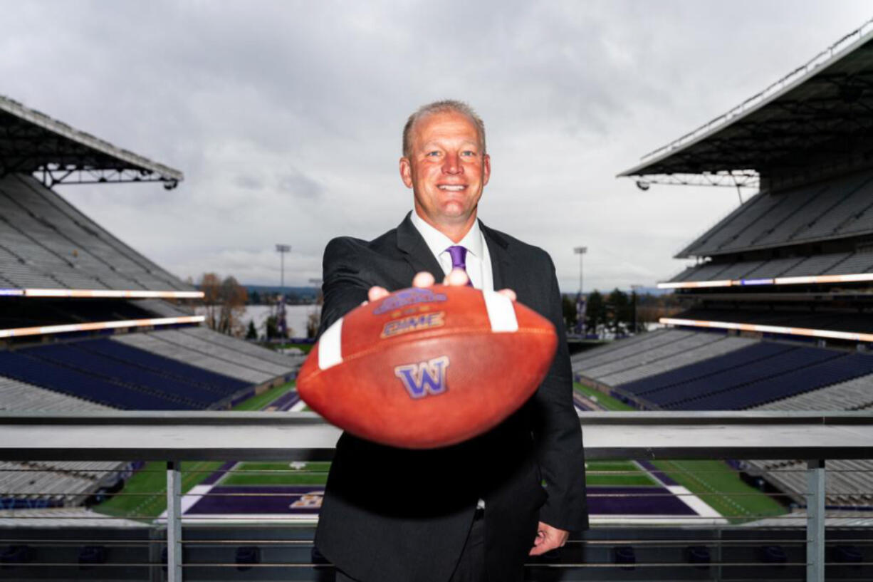 University of Washington football head coach Kalen DeBoer at Alaska Airlines field at Husky Stadium.