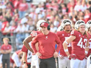 Washington State University head football coach Jake Dickert on the sidelines during a game against Colorado State in 2022.