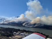 The Tunnel 5 wildfire burns on more than 530 acres near Underwood, Wash., in the Columbia River Gorge on Monday, July 3, 2023.