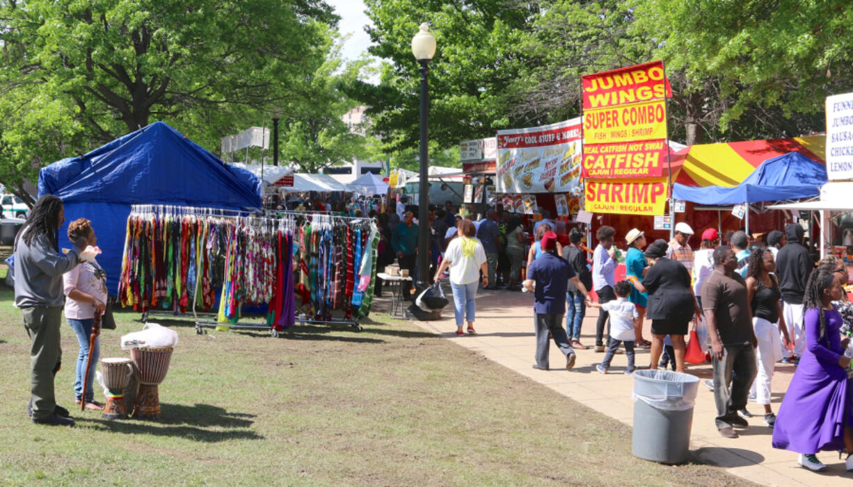 People gather at the annual Africa in April festival in downtown Memphis, Tenn.