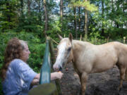 Debra Stewart feeds carrots to one of her horses at her home in Gray's Creek, N.C.