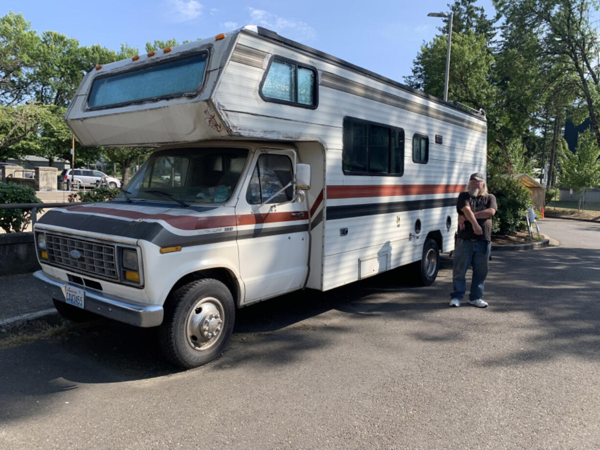 Dale Moon has been living in his 1985 Ford motor home but can't bring it to an RV park in Vancouver because of its age.