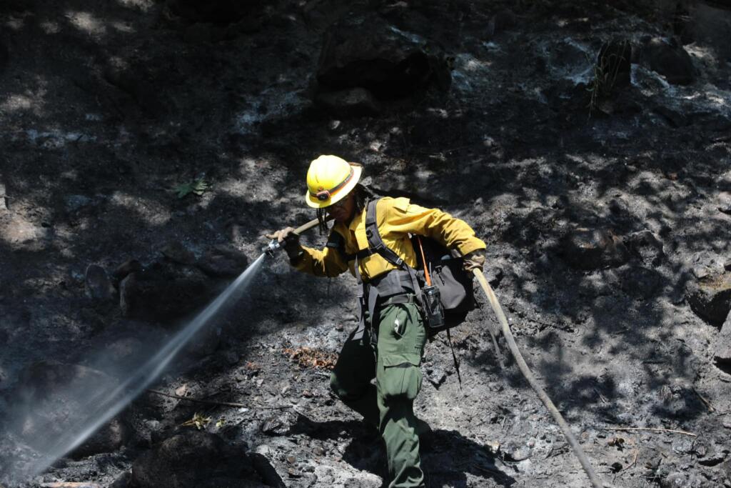 Fire crews battle the Tunnel Five Fire in the Columbia River Gorge on July 7.