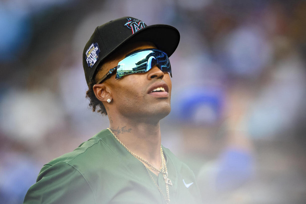 Miami Marlins' Nasim Nunez jogs back to the dugout during the MLB All-Star Futures baseball game during All-Star Week, Saturday, July 8, 2023, in Seattle.