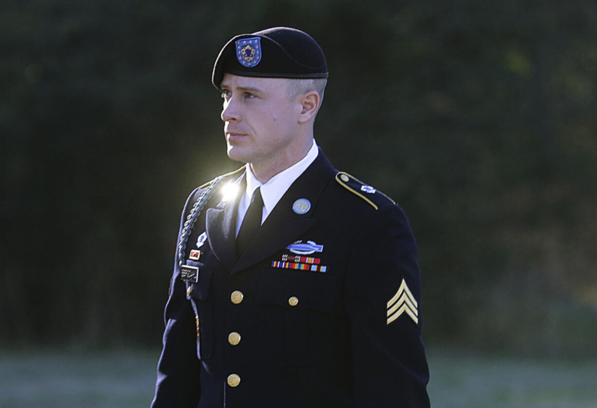 FILE - Army Sgt. Bowe Bergdahl arrives for a pretrial hearing at Fort Bragg, N.C., Jan. 12, 2016. A federal judge on Tuesday, July 25, 2023, vacated the military conviction of Bergdahl, a former U.S. Army soldier who pleaded guilty to desertion after he left his post and was captured in Afghanistan and tortured by the Taliban.