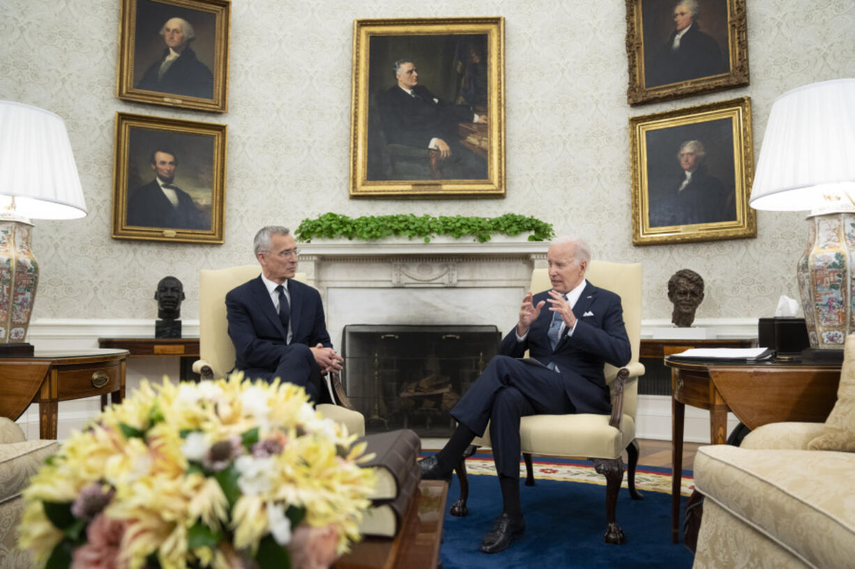 President Joe Biden meets with NATO Secretary-General Jens Stoltenberg in the Oval Office of the White House on June 13. The two will meet again during Biden's trip to Europe, which begins next Sunday.