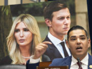 CORRECTS NAME TO REP. ROBERT GARCIA, D-CALIF. - Rep. Robert Garcia, D-Calif., speaks in front of a photograph of Ivanka Trump and Jared Kushner as he questions IRS whistleblowers during a House Oversight and Accountability Committee hearing, Wednesday, July 19, 2023, on Capitol Hill in Washington.