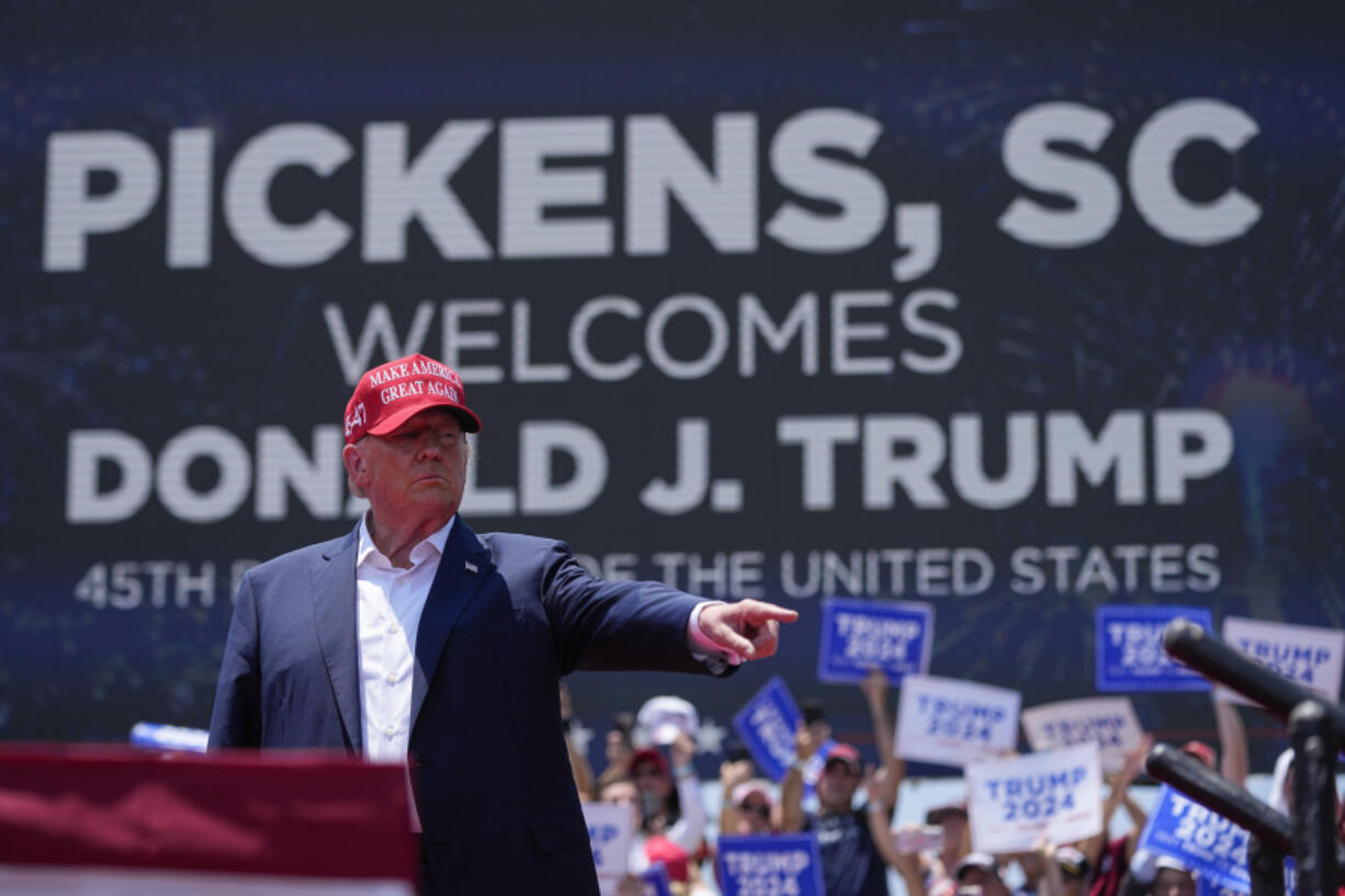 Former President Donald Trump speaks during a rally, Saturday, July 1, 2023, in Pickens, S.C.