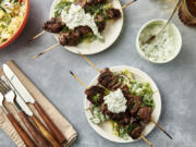 A recipe for lamb kebabs appears in New York. Kebabs can be made from many types of meat, seafood, fish, poultry or vegetables, or a combination thereof.