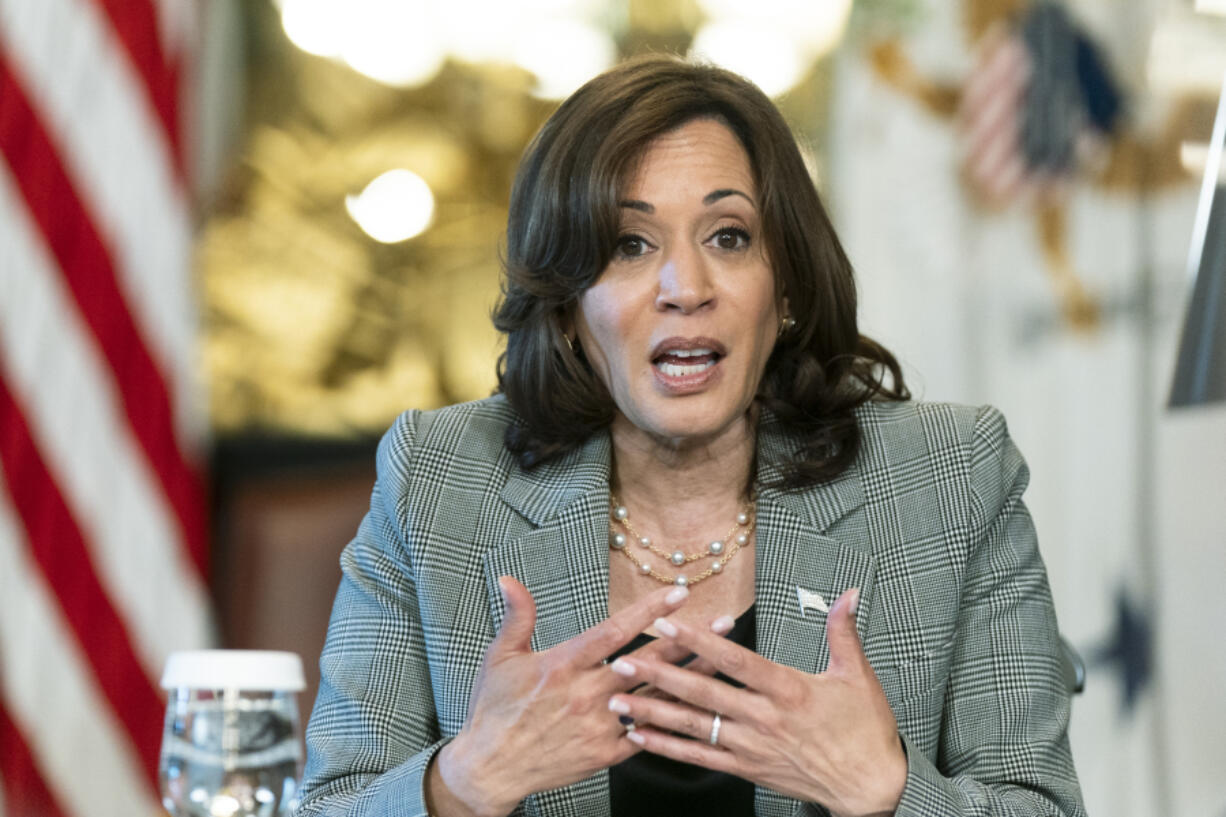 Vice President Kamala Harris speaks during a meeting with civil rights leaders and consumer protection experts to discuss the societal impact of Artificial intelligence, at the Eisenhower Executive Office Building on the White House complex, in Washington, Wednesday, July 12, 2023.