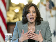 Vice President Kamala Harris speaks during a meeting with civil rights leaders and consumer protection experts to discuss the societal impact of Artificial intelligence, at the Eisenhower Executive Office Building on the White House complex, in Washington, Wednesday, July 12, 2023.