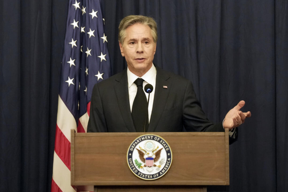 U.S. Secretary of State Antony Blinken speaks to the media during a press conference in Jakarta, Indonesia, Friday, July 14, 2023.