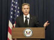 U.S. Secretary of State Antony Blinken speaks to the media during a press conference in Jakarta, Indonesia, Friday, July 14, 2023.