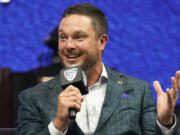 Oregon head coach Dan Lanning speaks at the Pac-12 media day Friday, July 21, 2023, in Las Vegas.