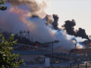 A large commercial fire in Longview spread smoke across Southwest Washington. The fire was first reported about 6:40 p.m. Tuesday evening at Nippon Dynawave Packaging off Industrial Way in Longview.