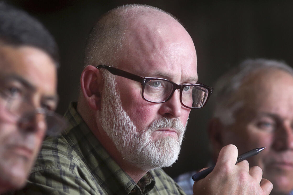 FILE - Republican Congressional candidate Derrick Van Orden attends an agriculture and rural issues roundtable hosted by the Republican National Committee and the Republican Party of Wisconsin on June 28, 2021, in Onalaska, Wis. Rep. Derrick Van Orden, R-Wis., yelled and cursed at high school-aged pages for the U.S. Senate during a late night tour of the Capitol this week, action that elicited a bipartisan rebuke from Senate leaders.