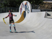 A roller skater tries the new Riverside Bowl Skatepark in Camas, which reopened July 27.