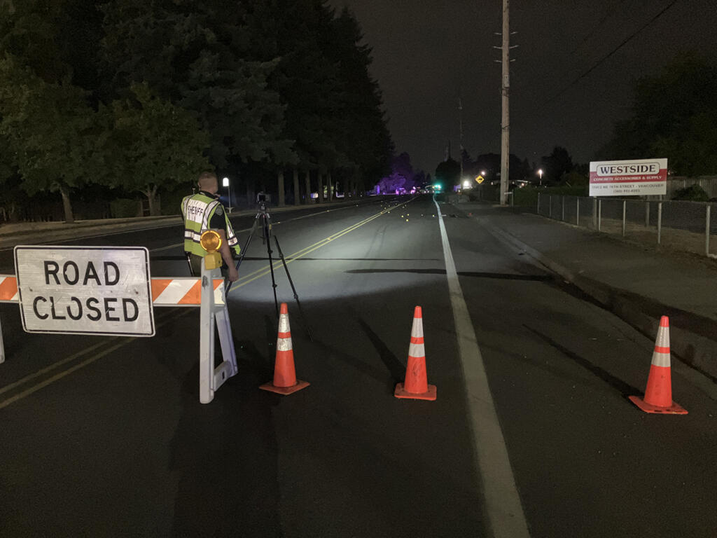 Two people were taken to the hospital Saturday with serious injuries after a pedestrian was hit by a motorcycle on Northeast 76th Street, west of the intersection with Northeast 117th Avenue in Orchards, according to a press release from the Clark County Sheriff’s Office.