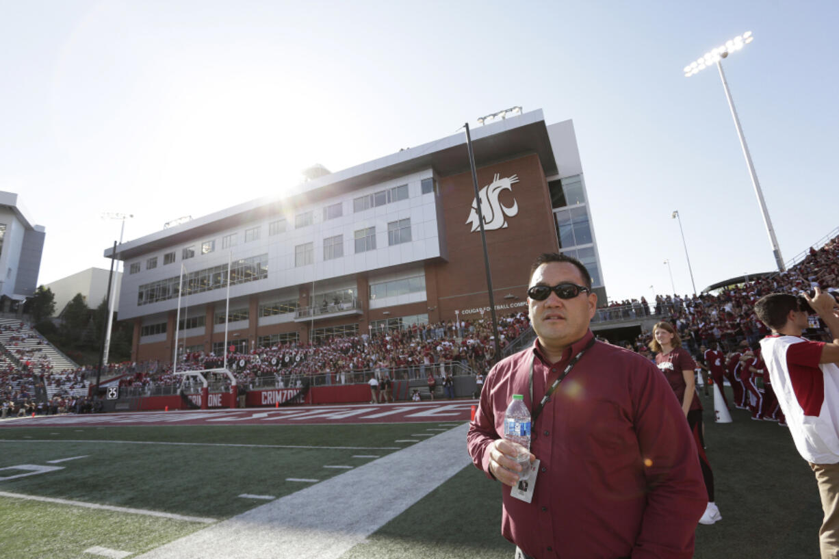 Washington State athletic director Pat Chun blasted the “poor leadership” that has led the Pac-12 to the brink of extinction. He spoke via Zoom with reporters on Wednesday, Aug. 9, 2023.