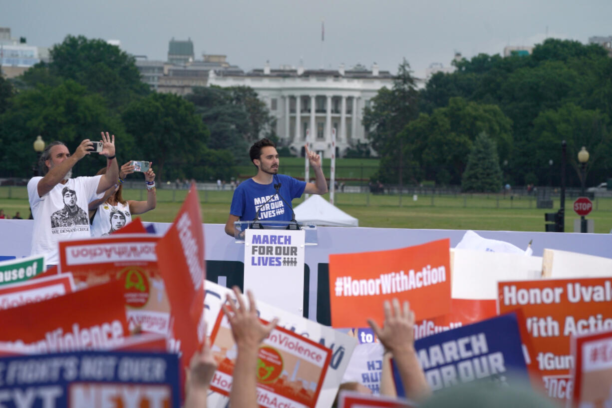 David Hogg speaks during March for Our Lives 2022 on June 11, 2022, in Washington, D.C. David Hogg is a survivor of the 2018 Marjory Stoneman Douglas High School in Parkland, Fla., and a founder of the March For Our Lives Movement.