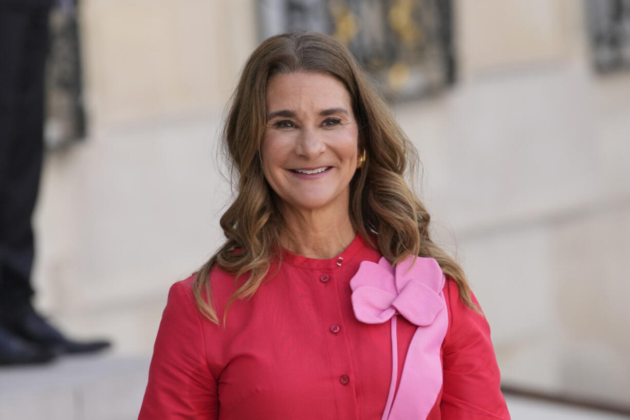 Co-chair of the Bill & Melinda Gates Foundation Melinda French Gates smiles as she leaves Friday, June 23, 2023 the Elysee Palace in Paris. Participants at the Paris summit on finance and climate stopped short of a deal to create a tax on greenhouse gas emissions produced from international shipping.