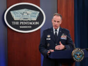 Defense Department spokesman Brig. Gen. Patrick Ryder holds a press conference at the Pentagon on Thursday, Aug. 31, 2023, in Arlington, Virginia. Ryder spoke on the second anniversary of the military withdraw of Afghanistan and gave an update on the newly established website where U.S. government and military personnel can report UAP and UFO sightings.