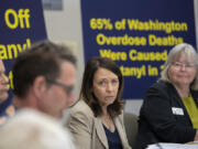 U.S. Sen. Maria Cantwell, second from right, joins Clark County Councilor Sue Marshall, right, and others during a fentanyl roundtable where treatment, prevention and housing were topics.