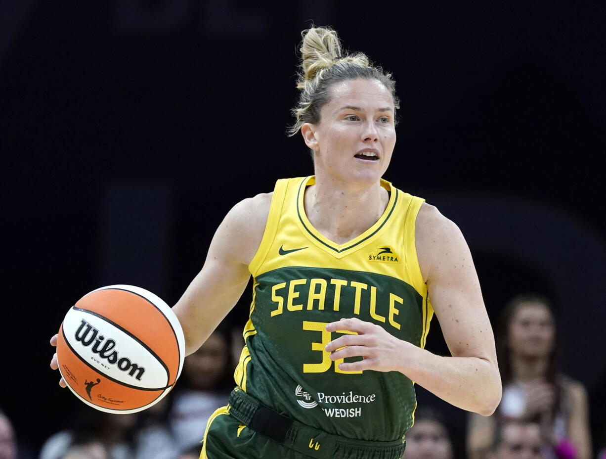 Sami Whitcomb finished with 23 points and five 3-pointers on Friday, Aug. 18, 2023, in the Seattle Storm’s 78-70 loss to. the Minnesota Lynx. (AP Photo/Ross D.