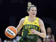 Sami Whitcomb finished with 23 points and five 3-pointers on Friday, Aug. 18, 2023, in the Seattle Storm’s 78-70 loss to. the Minnesota Lynx. (AP Photo/Ross D.