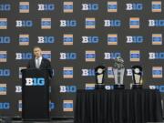 Big Ten Conference Commissioner Tony Petitti speaks during an NCAA college football news conference at the Big Ten Conference media days at Lucas Oil Stadium, Wednesday, July 26, 2023, in Indianapolis.