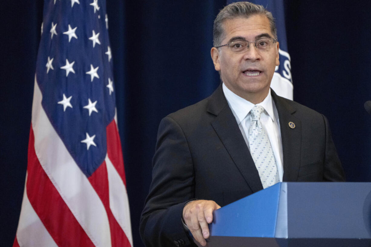 Health and Human Services Secretary Xavier Becerra speaks during an event announcing the launch of the Bureau of Global Health Security and Diplomacy at the State Department, Tuesday, Aug. 1, 2023, at the State Department in Washington.