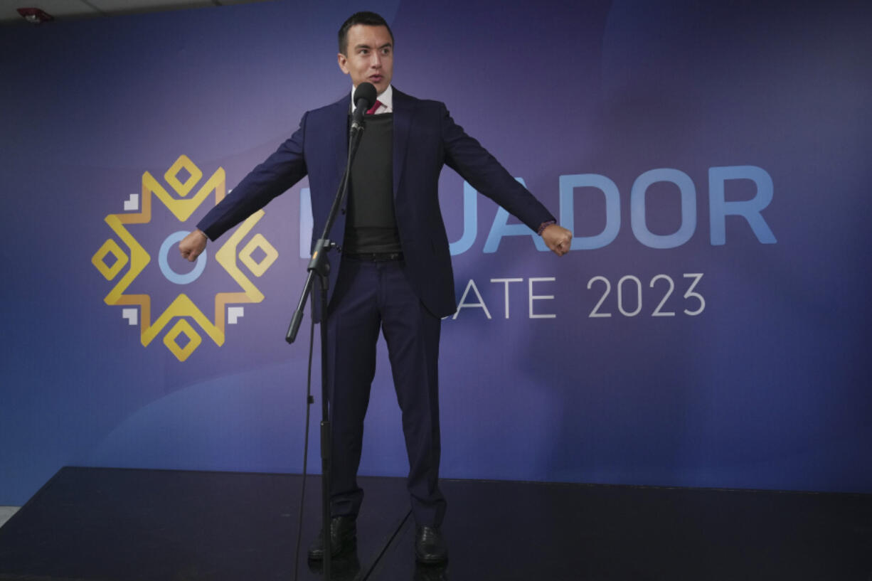 Daniel Noboa, presidential candidate for National Democratic Action Alliance speaks prior to the presidential debate in Quito, Ecuador, Sunday, Aug. 13, 2023. Ecuador goes to the polls in a presidential election on Aug. 20.