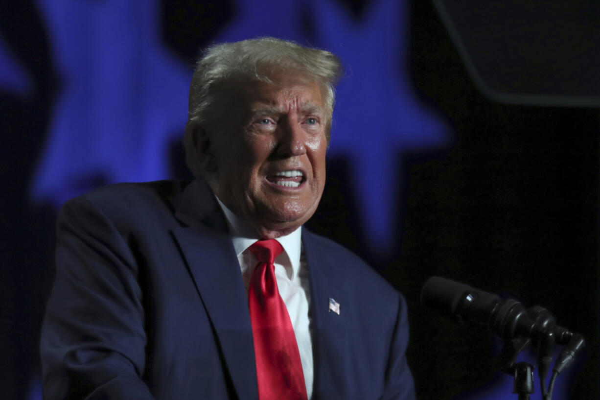 Former President Donald Trump speaks at the 56th annual Silver Elephant Gala in Columbia, S.C., Saturday, Aug. 5, 2023.