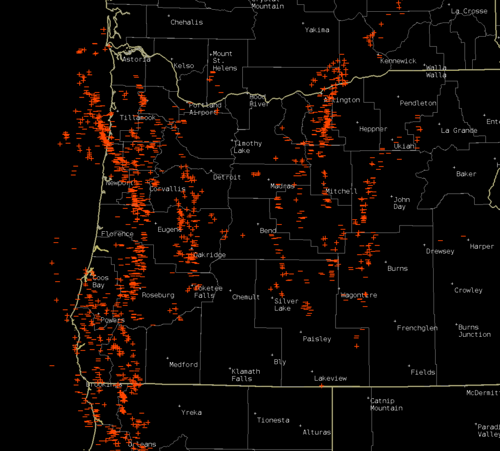 Roughly 1500 lightning strikes were reported across Oregon, parts of southern Washington and northern California overnight.