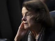 FILE - Sen. Dianne Feinstein, D-Calif., listens as the Senate Judiciary Committee begins debate on Ketanji Brown Jackson's nomination for the Supreme Court, in Washington, April 4, 2022.  (AP Photo/J.