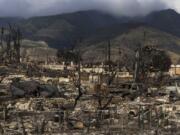 FILE - A general view shows the aftermath of a wildfire in Lahaina, Hawaii, Monday, Aug. 21, 2023. During the deadliest U.S. wildfire in more than a century, a developer of land around a threatened Maui community urgently asked state officials for permission to divert stream water to help fight the growing inferno. (AP Photo/Jae C.