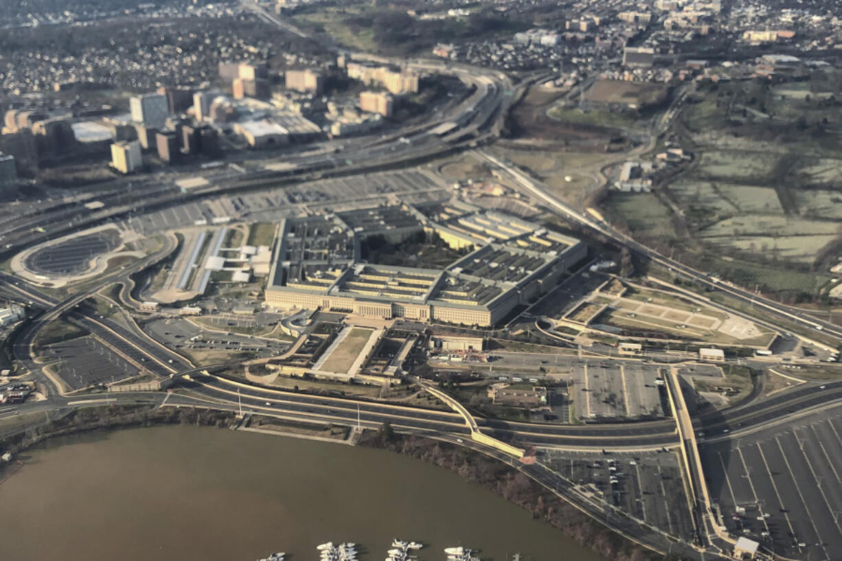 FILE - The Pentagon is seen in this aerial view in Washington, Jan. 26, 2020. The U.S. military academies must improve their leadership, stop toxic practices such as hazing and shift behavior training into the classrooms, according to a Pentagon study aimed at addressing an alarming spike in sexual assaults and misconduct.